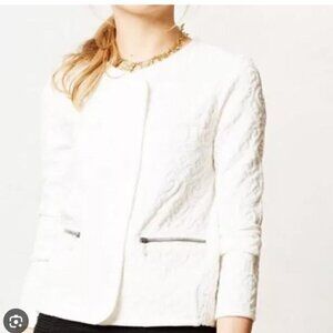 Anthropologie Moth White Jacquard Quilted Zip-Up Jacket - Size Medium